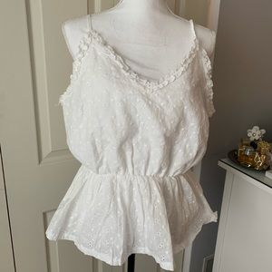 Ruffle Trim Eyelet Embroidered Cami Top